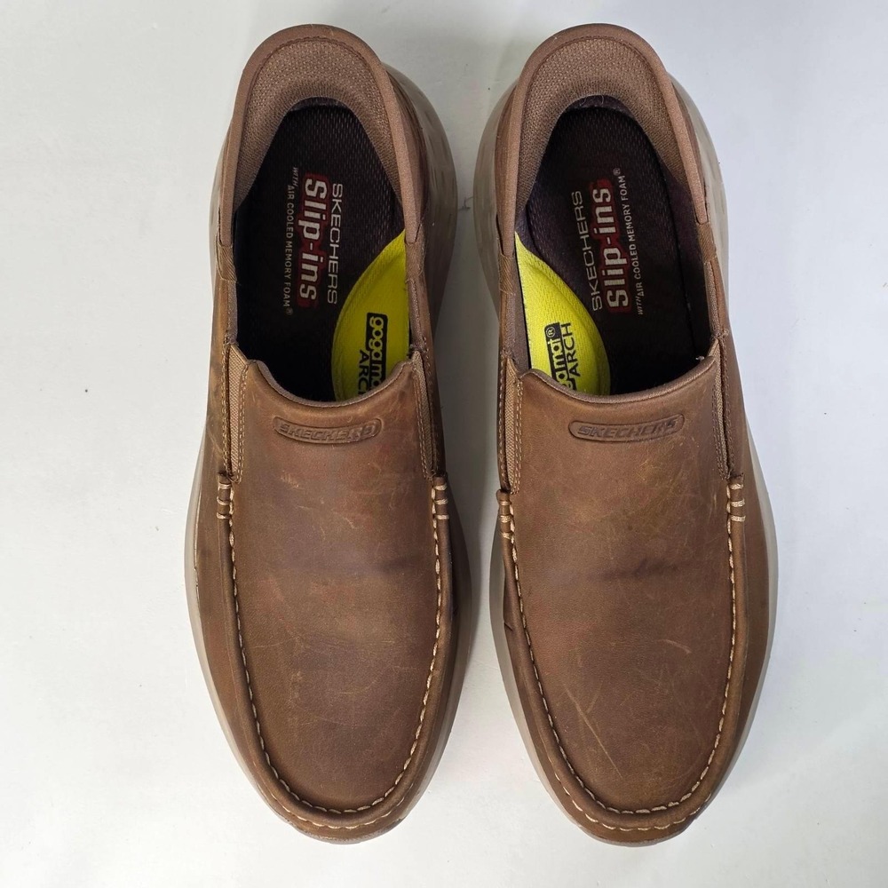 Skechers Slip-ins Go Walk Anywhere Mens 11.5 Brown Leather Loafers Sneakers DSRT - Picture 3 of 14